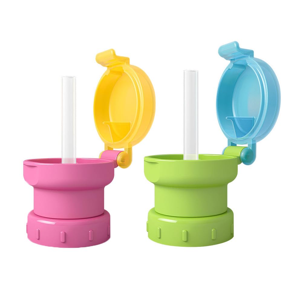 Sosoport 2-Pack Anti-Spill Straw Bottle Caps Soft Straw Sealed Juice Soda