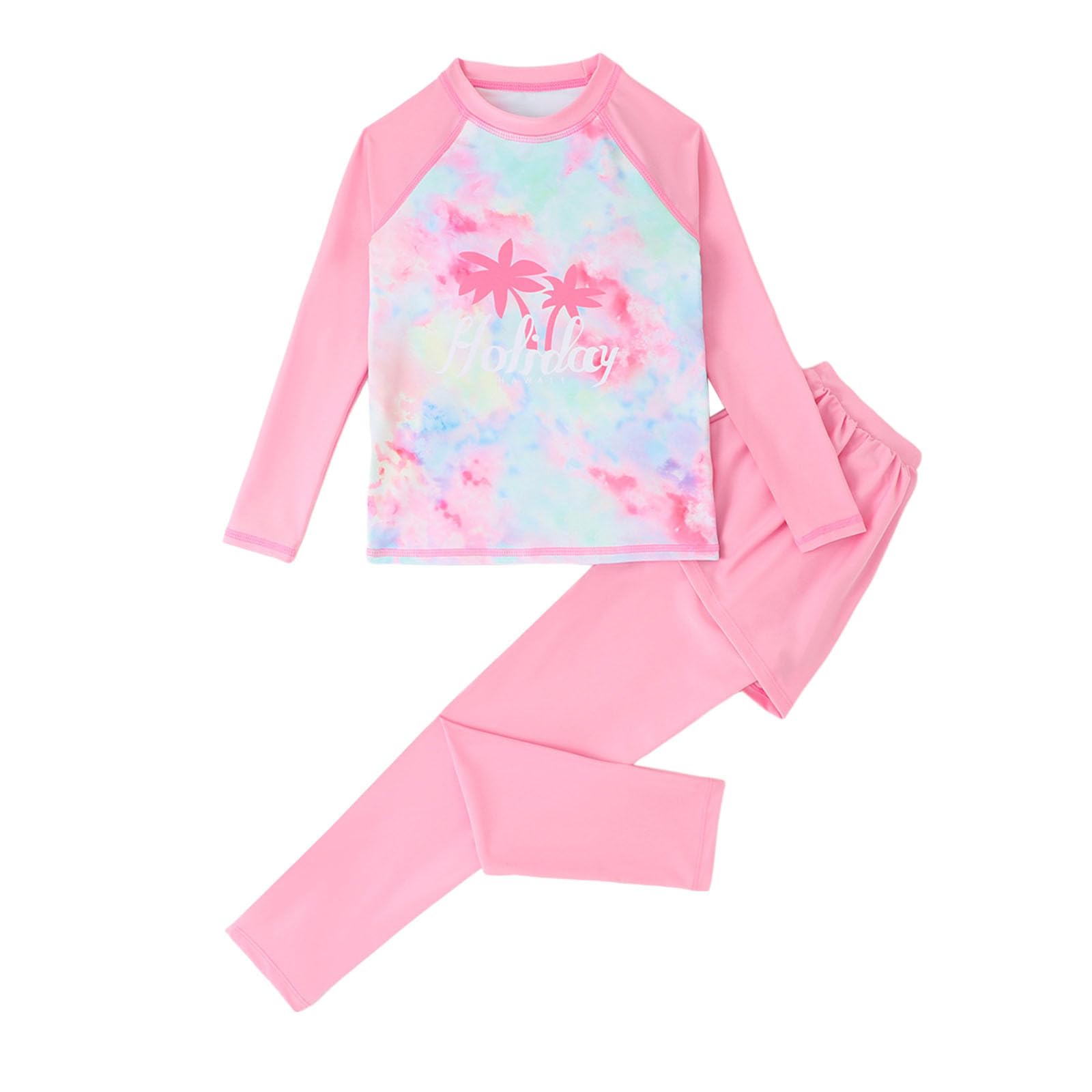 Traje de baño para niña, traje de baño de dos piezas para niños, niña, manga larga, camiseta Rashguard + bañador
