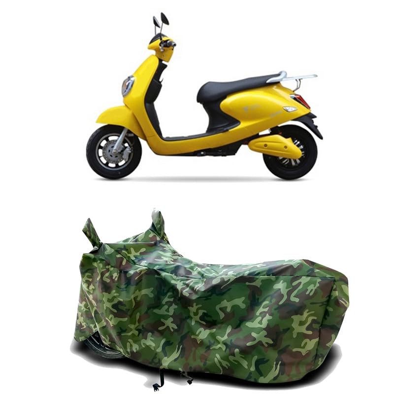 Image of DUFFEL-100% Heat Protection Two Wheeler Bike /Scooty Body Cover for Techo Electra Emerge BS6 Water Resistance /UV-Rays /Birds Dropping /Scratchproof /Dust Proof /Waterproof[Green Jungle Print]