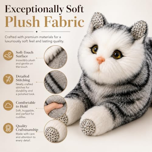 Image of Monex Stationary Cute Sitting Cat Plu | Ultra Soft Stuffed Animal for Kids, Girls & Room Decor | Decorative Cat Plushie Gift (White-Black)