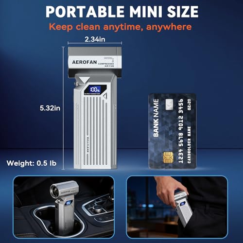 Image of Compressed Air Duster - 160,000RPM Electronic Air Duster with LED Light, 4-Gear Adjustable Mini Turbo Fan Duster, Rechargeable Cordless Air Blower Gun for PC /Keyboard /Car /Home /Outdoor