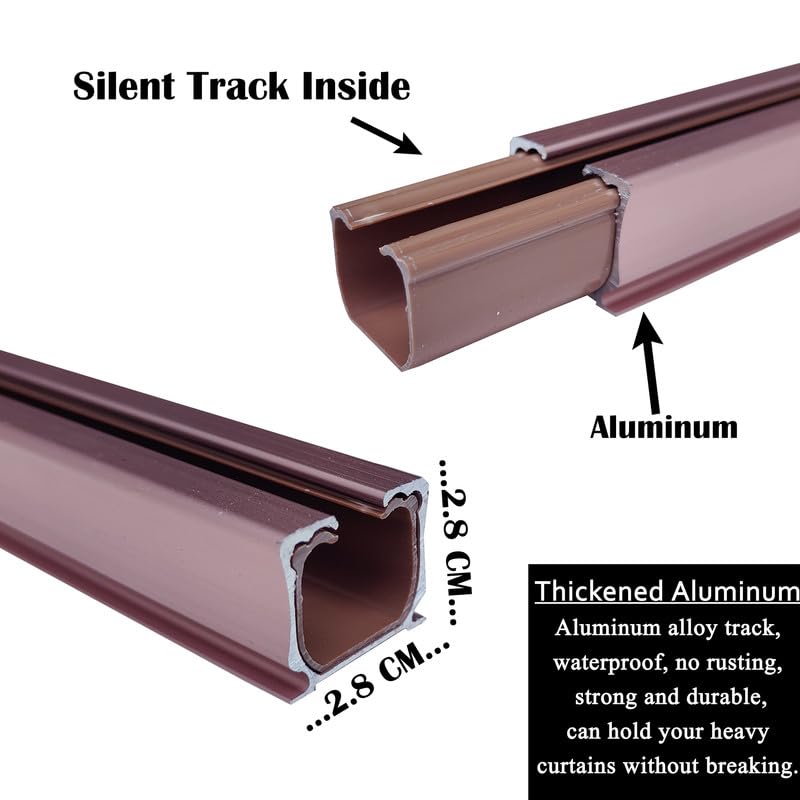 Image of MetDeals Aluminium Deluxe Silent Channel Curtain Track with Connector & Runners & Ceiling Fit,Hook,End Caps, Screw & Wall Plug|Curtain Rail System for Home & Office(Rosegold,5+5 Feet)