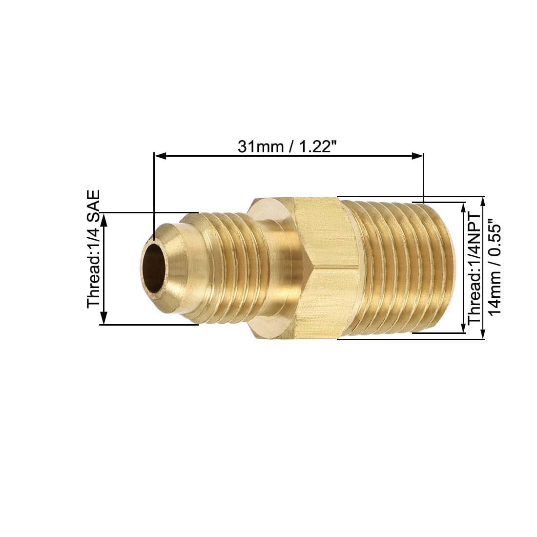 MACHSWON Brass Pipe Fitting, 1/4 SAE Flare to 1/4 NPT Male Thread, Tubing Adapter Hose Connector for Air Conditioner Refrigeration 2pcs - Image 2