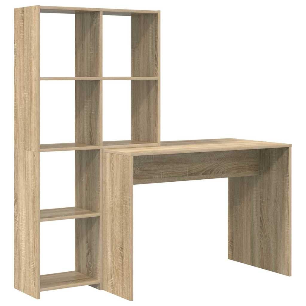 Scrivania Sonoma Rovere 138,5 x 55 x 143 cm Materiale Legno con Più Ripiani per Home Office e Ufficio, Scrivania Robusta con Grande Piano di Lavoro per Artigianato, Imparare