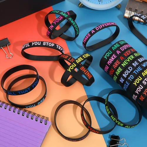 Image of JUNEBRUSHS 64pcs Motivational Silicone Bracelets Bulk Black Colored