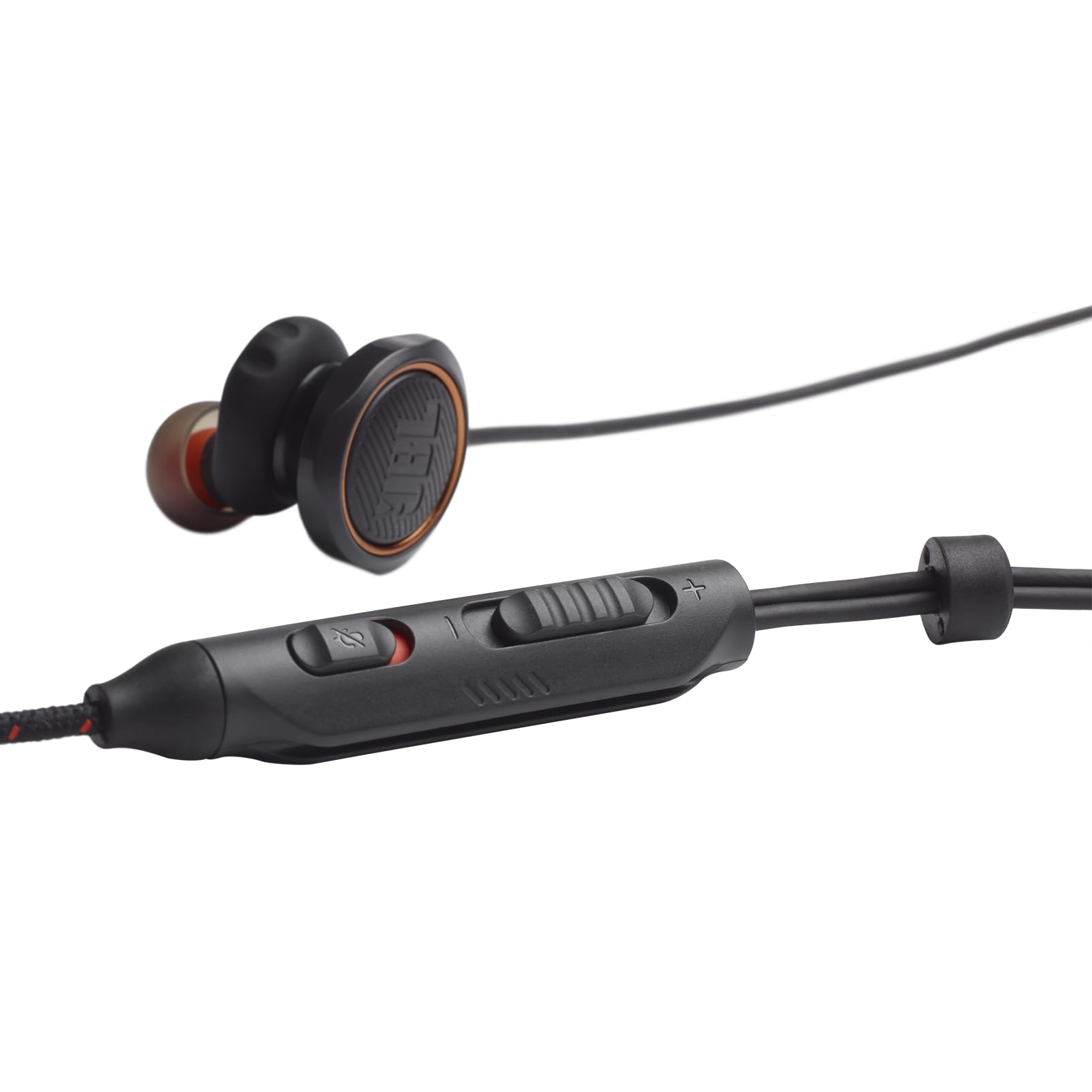 JBL Quantum 50 C Słuchawki Przewodowe Douszne do Gier z Mikrofonem z funkcją „Voice Focus” i Wyciszeniem, Adapterem USB C, Dźwiękiem JBL QuantumSURROUND, Kompatybilne z Wieloma Platformami, Czarne
