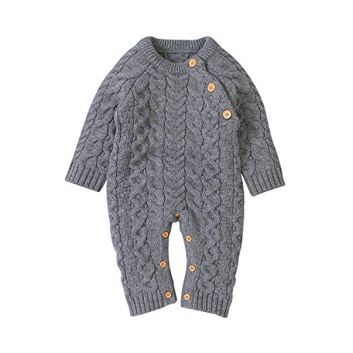 mimixiong Layette Cable Sweater Baby Knitted Romper Cute Warm Outfit for Newborn Baby Grey 0-3 Month