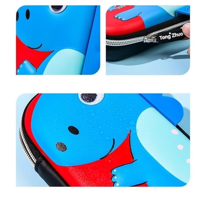 Image of Dinosaur Hardtop Pencil Case with Multiple Compartments - Kids School Supply Organizer Students Stationery Box - Girls Pen Pouch (Small Dinosaur Pouch Blue)