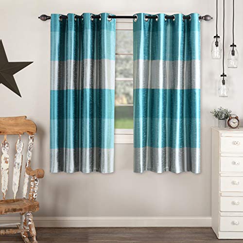 Image of Deco Window Polyester Blackout Striped Opaque Curtains 5 Feet Long Set Of 2, Room Darkening (Eyelet,Turquoise, 5Ft) Opaque Curtains For Bedroom And Living Room