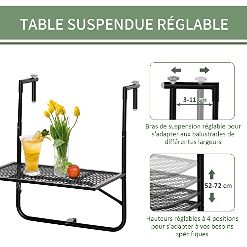 Table de balcon suspendue pliante noire pour un café en plein air