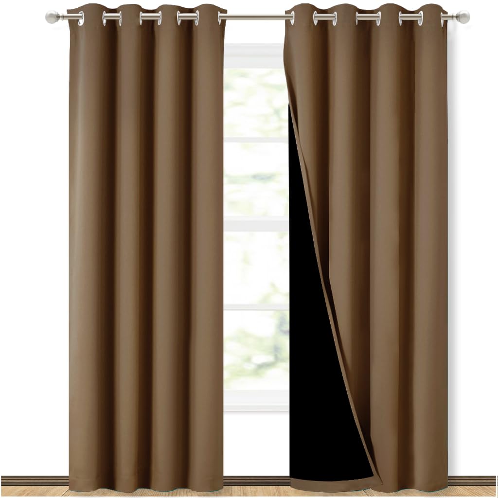 NICETOWN 100% Blackout Window Curtain Panels, Heat and Cold Blocking Drapes with Black Liner for Nursery, 84 inches Drop Thermal Insulated Draperies (Gold Brown, 2 Pieces, 52 inches Wide Each Panel)