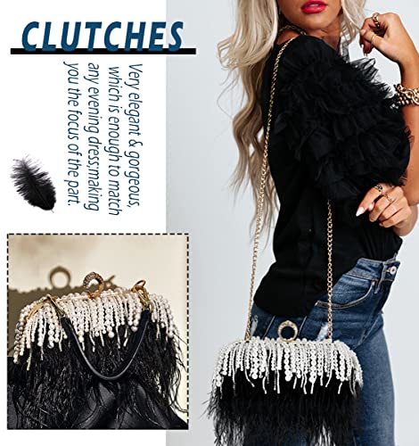 Image of ZAKIA Women's Real Natural Ostrich Feather Tote Evening Dress Bag Shoulder Bag Party Money Bag Wallet Clutch