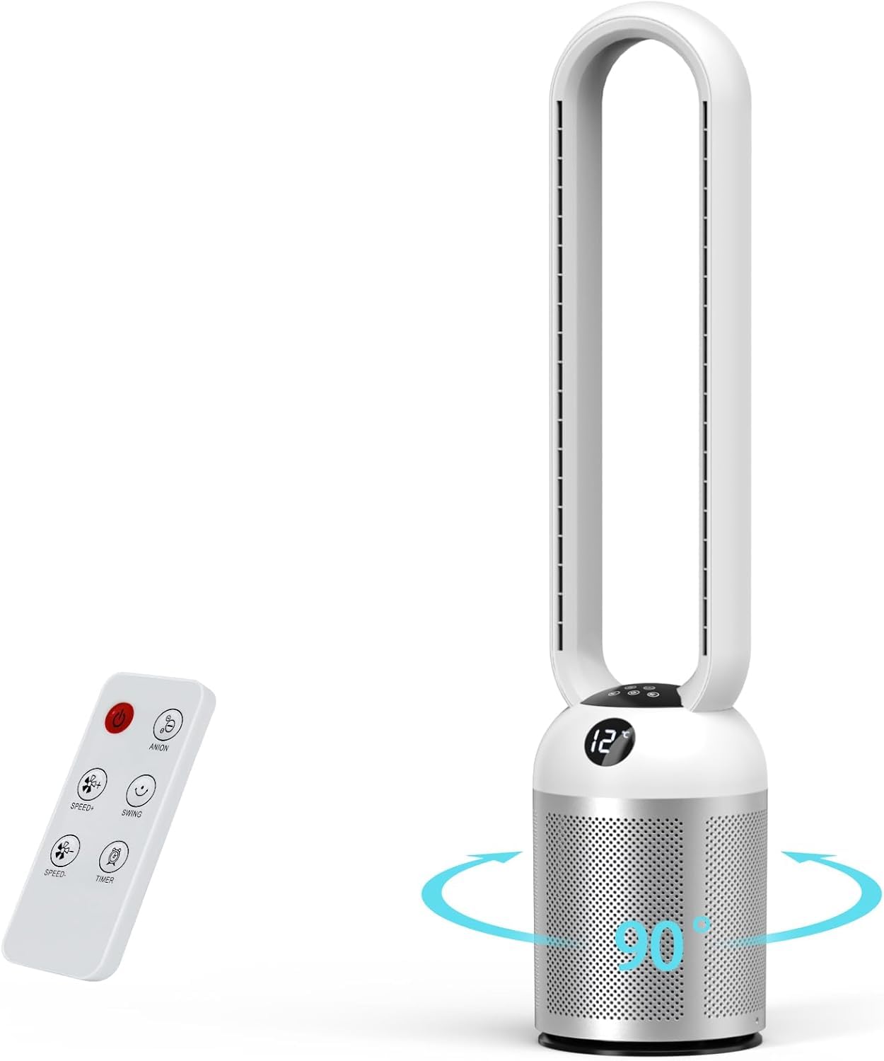 YAZEKY Ventilateur Colonne Sans Pale 101 cm, 24 Vitesses Ventilateur Tour Silencieux, Ventilateur de Sol Oscillant à 90, Écran LCD, Minuterie De 12H, Ventilateur Sur Pied Pour Chambre& Bureau (Argent)
