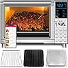 Nuwave Bravo XL Air Fryer Toaster Smart Oven, 12-in-1 Countertop Grill/Griddle Combo, 30-Qt XL Capacity, 50F-500F adjustable in precise 5F increments. Integrated Smart Thermometer, Linear T Technology