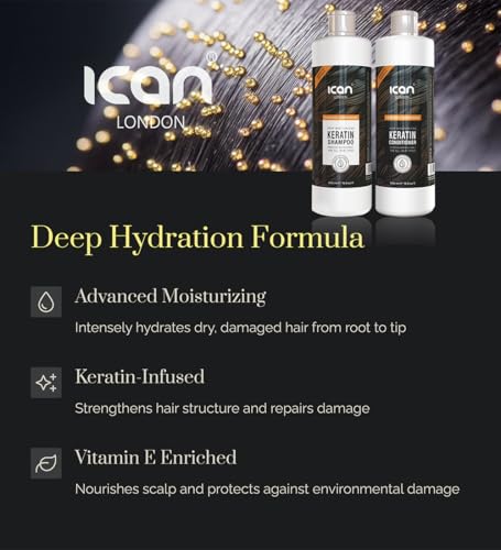 ican London Keratin Shampoo & nourishing sulfate free conditioner sets 500ml x 2 – Image 5