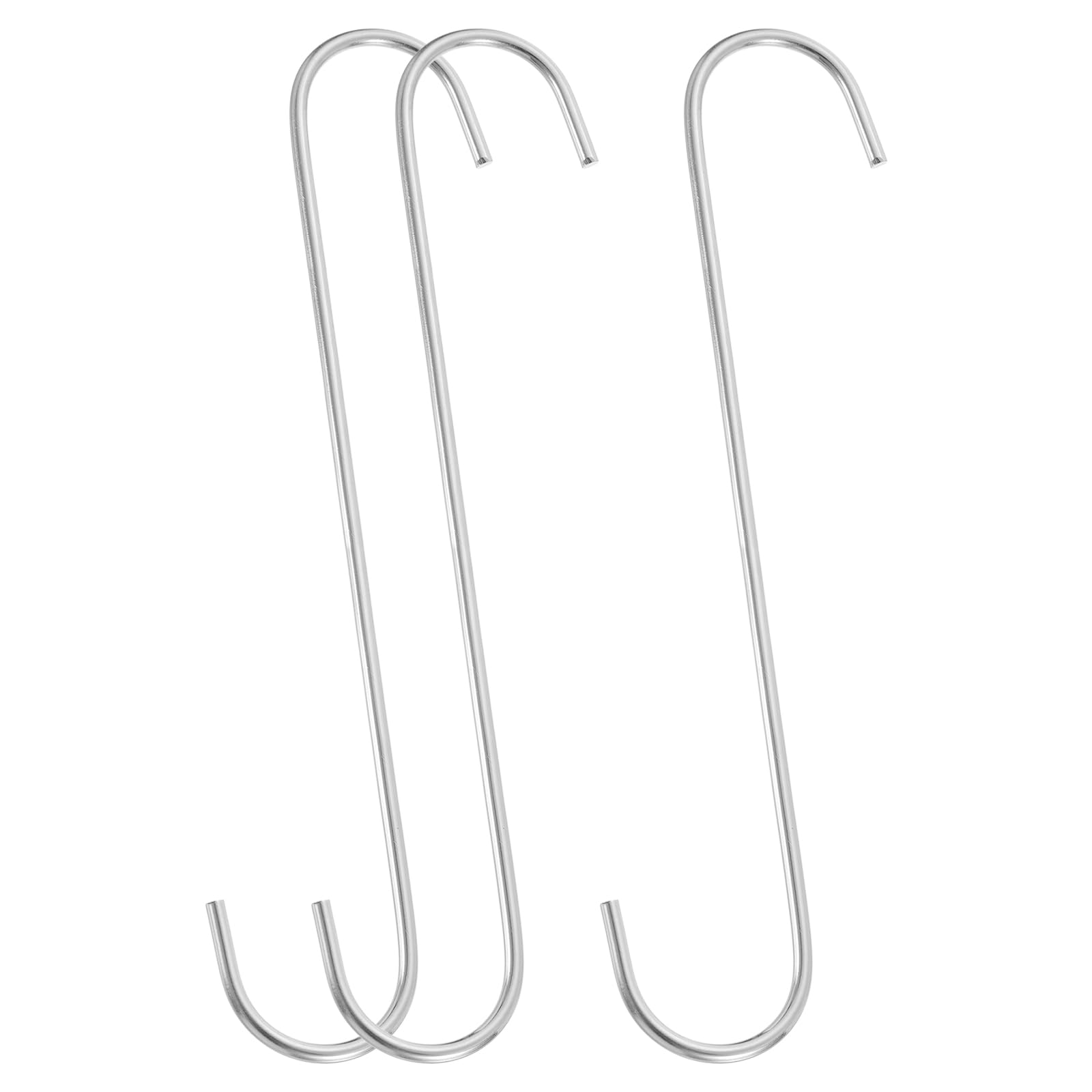 sourcing map 3Pcs S Hooks for Hanging, 11.8 Inch Extra Long Iron Hangers for Wardrobe Kitchen Workshop Closet Bathroom Garden, Matte Silver