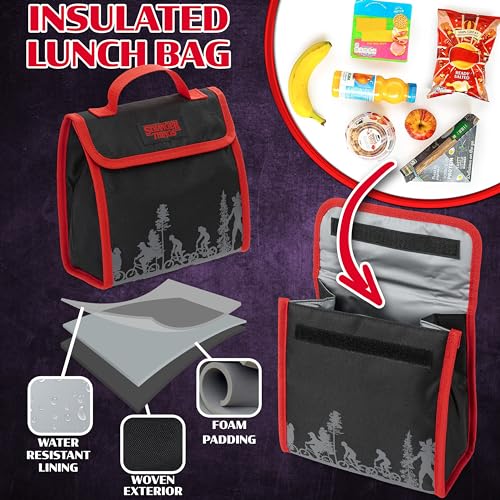 Stranger Things Backpack 4 Pcs Set for Boys Girls with Lunch Bag Water Bottle Key Ring School Supplies for Bookbag Travel Holidays Gifts for Kids4