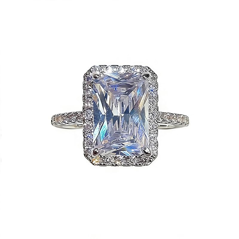 LIOYSIUT Square Shape 4ct Cubic Zirconia Solitaire Engagement Rings for Women 925 Sterling Silver Promise Ring for Her Simulated Diamond Anniversary Wedding Ring Jewelry 14K Gold Plated Size 6
