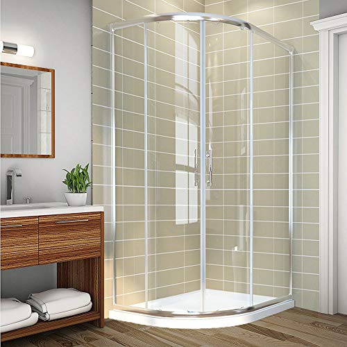 ELEGANT 1000 x 800 mm Left Quadrant Shower Enclosure 6mm Sliding Glass Walk in Cubicle Door with Tray + Waste