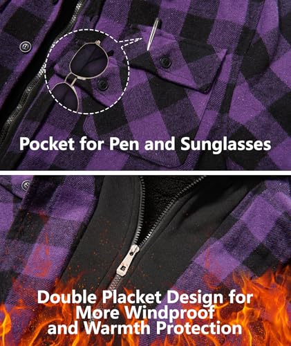 Men's Thick Fleece Plaid Jacket Flannel Shirts Sherpa Lined Full Zip Up Hoodie Winter Coat with Pockets3