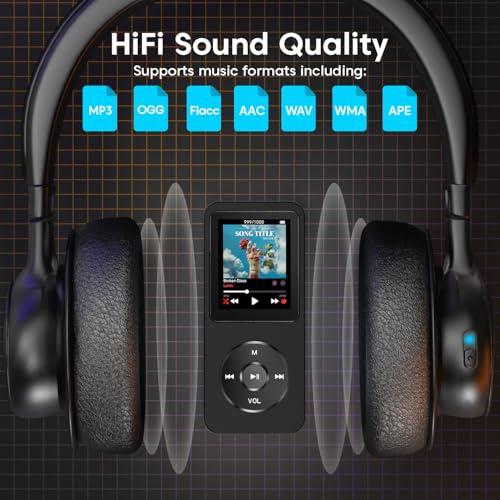 Image of Sounce 16GB Mini MP3 Music Player with Bluetooth 5.4, HiFi Lossless Sound, Video Playback, Voice Recorder, FM Radio, E-Book Reader, and Loudspeaker | Expandable up to 128GB (Black)