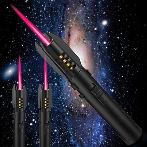 GAOUTO Encendedor de Soplete: 1 Pieza Encendedor a Prueba de Viento Recargable, Encendedor de Gas con Llama Regulable, para Cocina, Barbacoa, Camping, Chimenea (20.5 cm, Negro)