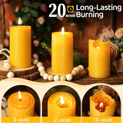 Image of Beeswax Pillar Candles,Non-Toxic Honeycomb Bees Wax Candle for Home,Yellow | 2x4 inch,12 Pack,240 H long clean Burning,100% Pure,natural unscented,smokeless,candle for home,emergency,prayer,dinner