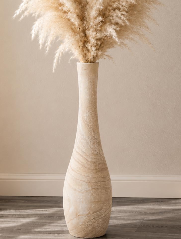 Image of Hanobe 22 inch Tall Wood Floor Vase for Pampas Grass, Boho Farmhouse Style