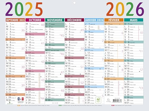 Exacompta 34310E - Calendrier Multicolore - 29,5 x 22 cm - Septembre 2025/2026 - Multicolore