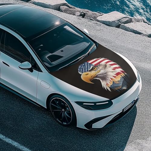 Image of Car Hood Cover Protector Elastic Polyester Bald Eagle Themes Car Hood Wrap Blankets Auto Outdoor Patriotic Decorations Waterproof Auto Accessories for SUV Sedans Trucks Pickup