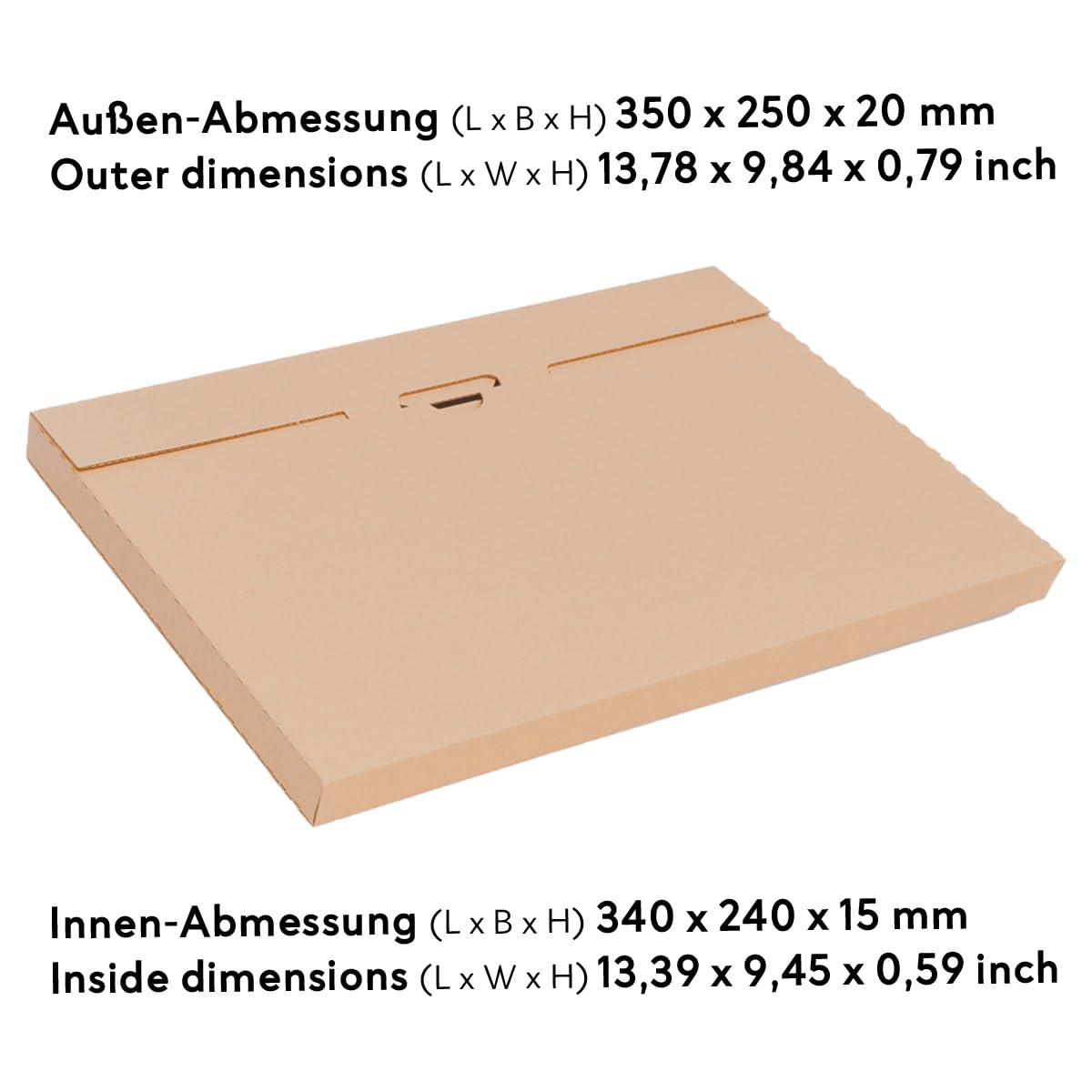 verpacking opakowanie na kalendarze 350 x 250 x 20 mm brązowy [rozmiar i ilość do wyboru] proste składanie KV-2 pudełko składane kartony na listy duże 300 sztuk