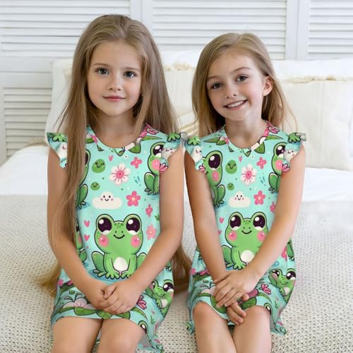 Augenstern Flutter Sleeve Nightgown Kawaii-Frog-Flowers Soft Sleepwear Nightdress4