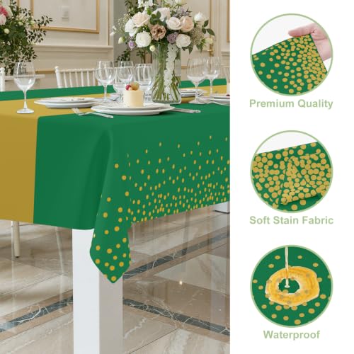 Image of Smiry Plastic Table Cloth Disposable 4 Pack, 54 x 108 Inch Rectangle Waterproof Tablecloth, Printed Gold Table Runner Style for Birthday Weeding, Party Decorations, Sturdy, Christmas Green and Gold