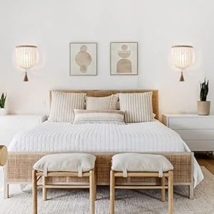 Viluxy bohemia wood beaded wall sconces bedside antique rustic wall sconce lighting fixture white finishing for bedroom hallway entryway passway bathroom vanity 2 pack  urban country home decor