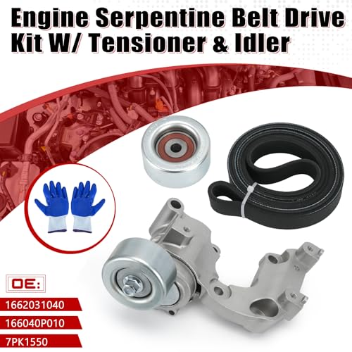 Image of Drive Belt Tensioner and Idler Pulley Serpentine Belt Kit Compatible with Lexus IS250 ES350 Rx350 for Toyota Avalon Rav4 Sienna Camry Highlander Venza 3.5L V6 Replace 89374 7PK1550 1662031021