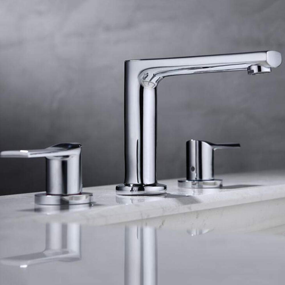 Rubinetto miscelatore per lavabo, rubinetto in ottone a doppia maniglia, resistente agli spruzzi e alla ruggine, finitura oro spazzolato, installazione a 3 fori, facile da usare e mantenere