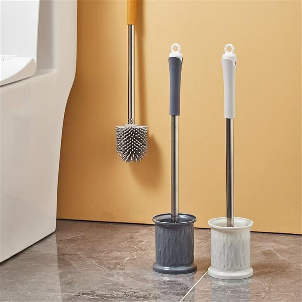 Mango Largo Cepillo de Inodoro Silicona sin ángulo Muerto, Kit Limpieza Multiusos for el hogar y baño para el Inodoro(Yellow)