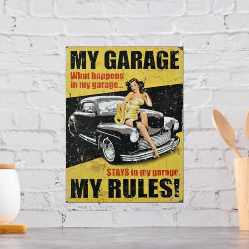 Shawprint My Garage WHAT HAPPENS IN THE GARAGE STAYS IN THE GARAGE RETRO METAL TIN WALL PLAQUE SIGN NOVELTY GIFT Home bar shed man cave - Image 3