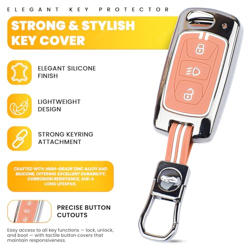 Image of Coll of Fest Premium Metal Silicone Brown Key Cover Compatible with Tata Nexon | Tata Harrier | Tata Safari | Tata Altroz | Tata Tiago | Tata Punch | Tata Tigor 3 Button Key Glow in Dark