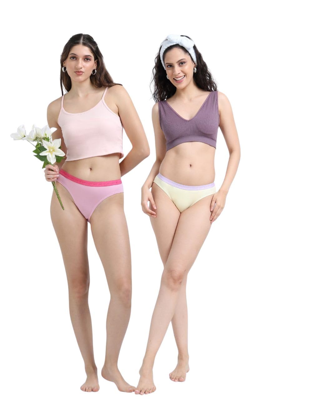 a & a Pink and Baby Yellow Organic Cotton Outer Waistband Bikini Panty for Women - Pack of 2-picture-30