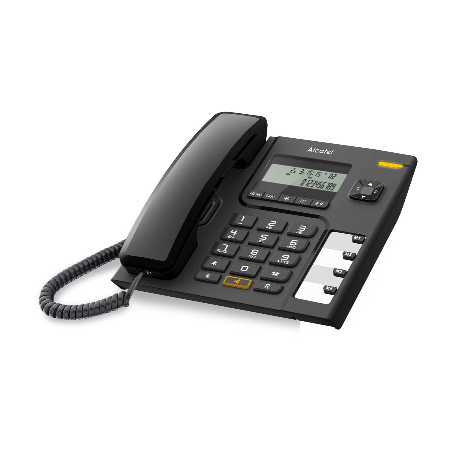 ALCATEL T56 - Teléfono con Cable - Pantalla Digital - Manos Libres - Registro de Llamadas - Rellamada - 4 memorias directas - Negro