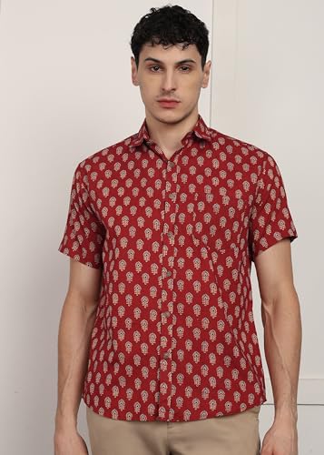Image of BLOCKS OF INDIA Cotton Hand Block Print Half Sleeves Summer Shirt for Men