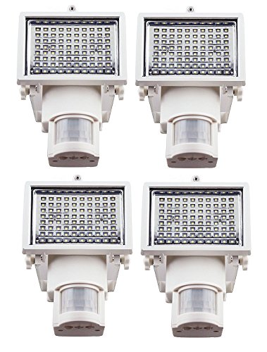 The Qualitus Super Bright 80 LED Waterproof Solar Powered Security Lights with Motion Sensor for Outdoor Garden Yard (4, White)