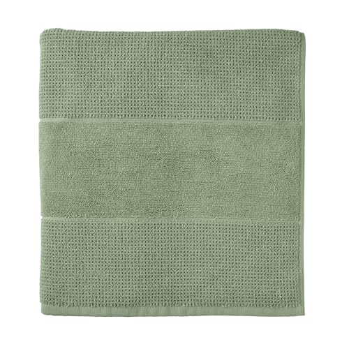 Schiesser Saunatuch Turin | Frottier | angesagte Reiskornoptik | 100% Baumwolle | flauschig, saugstark, farbecht | Oeko-Tex® Made in Green Zertifiziert | Kordelaufhänger | 75x200cm | Grün