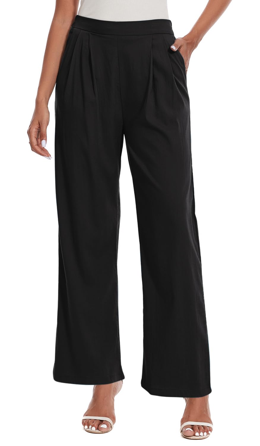 Womens Summer Pull on Soft Pants Back Elastic Waist Ankle Length Slacks