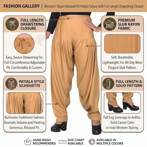 Image of FASHION GALLERY Women's Rayon Relaxed Fit Patiala Salwar with Full Length Drawstring Closure Type and Flexible Waist | Patiala Pant for Woman Free Size Fit Upto XXL