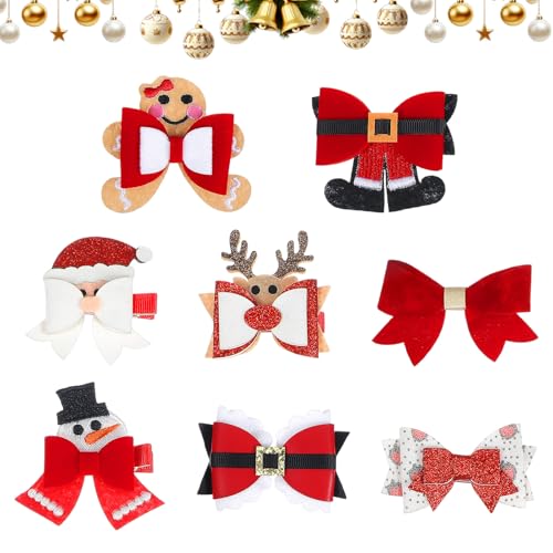 8Pcs Christmas Hair Clips Santa Gingerbread Reindeer Snowman Christmas Hair Accessories for Decoration Holiday Bows for Girls Women Gifts