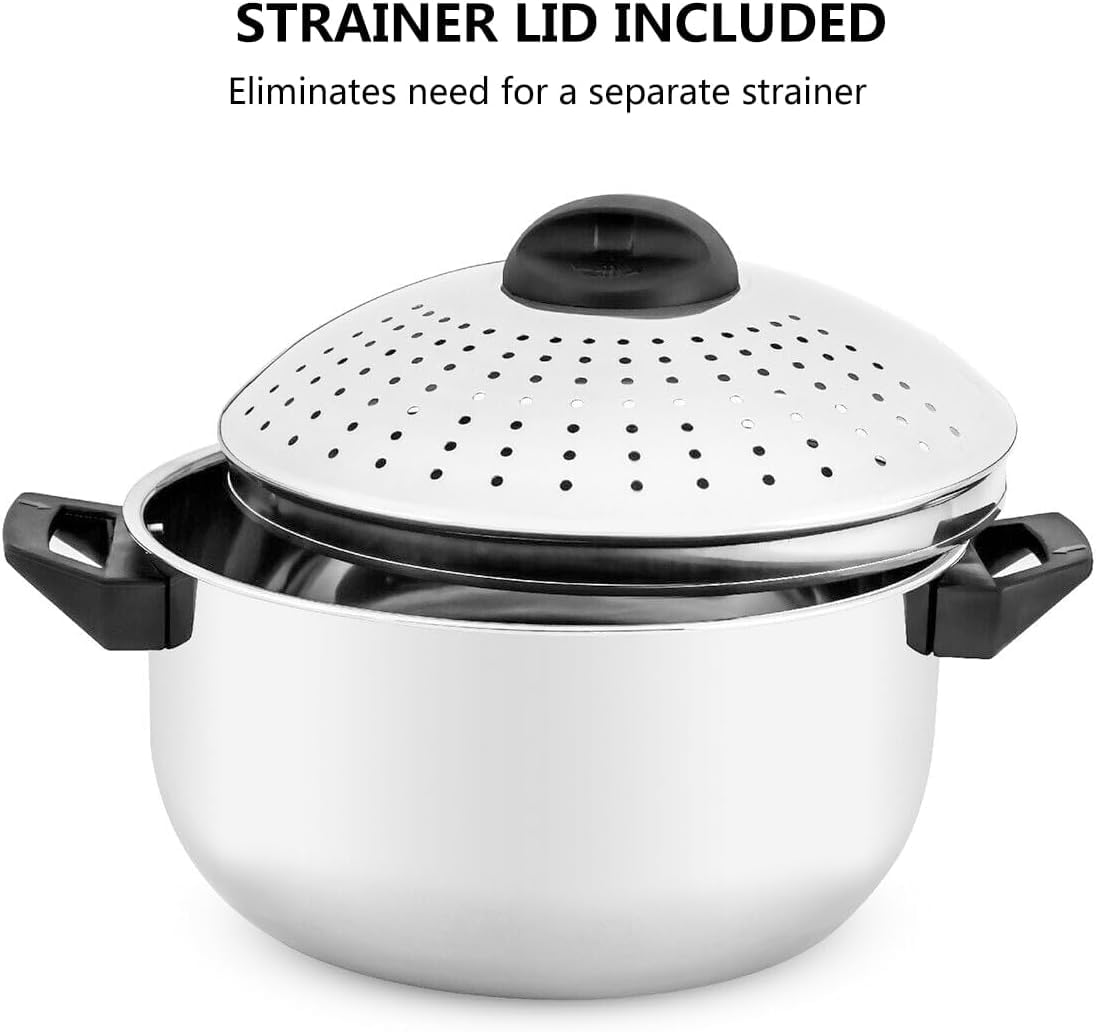 Nudeltopf aus Edelstahl mit Siebdeckel, 4,8 Quart, Verriegelung zum Kochen von Nudeln, Gemüse und Saucen