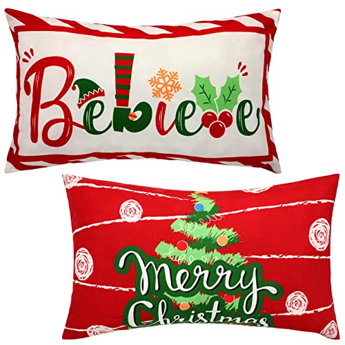 Moukeren-2-Pcs-Christmas-Pillow-Covers-12-x-20-Inch-Throw-Pillow-Covers-Winter-Holiday-Cushion-Lumbar-Pillow-Covers-Red-Green-Believe-Merry-Christmas-Xmas-Case-for-Rectangle-Sofa-Couch-Decorations Moukeren 2 Pcs Christmas Pillow Covers 12 x 20 Inch Throw Pillow Covers Winter Holiday Cushion Lumbar Pillow Covers Red Green Believe Merry Christmas Xmas Case for Rectangle Sofa Couch Decorations