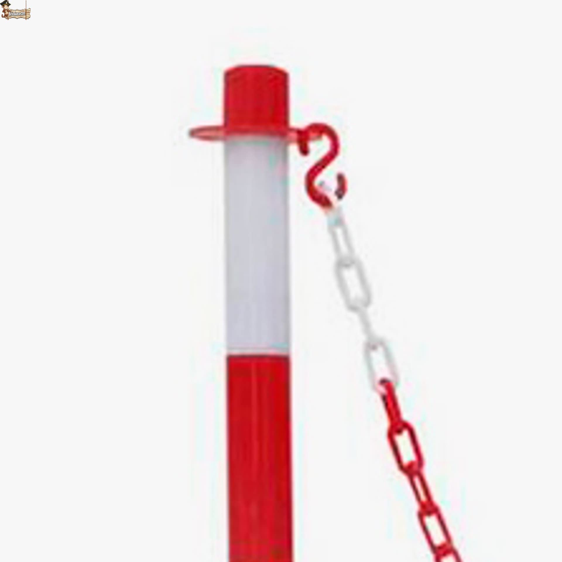 BricoLoco.com Poste señalización y balizamiento para cadena. FLUORESCENTE. Pack 8 uds. ¡¡¡ CADENA PLÁSTICO INCLUIDA !!!. Baliza poste separador de filas para eventos. Rojo y blanco de 87 cms. (8)